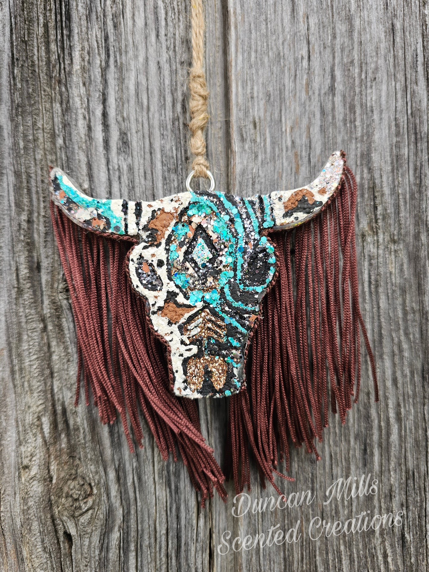 Bull Head Freshie |Teal | Browns | Cow Print | Glitter | Hand Painted | Made to order
