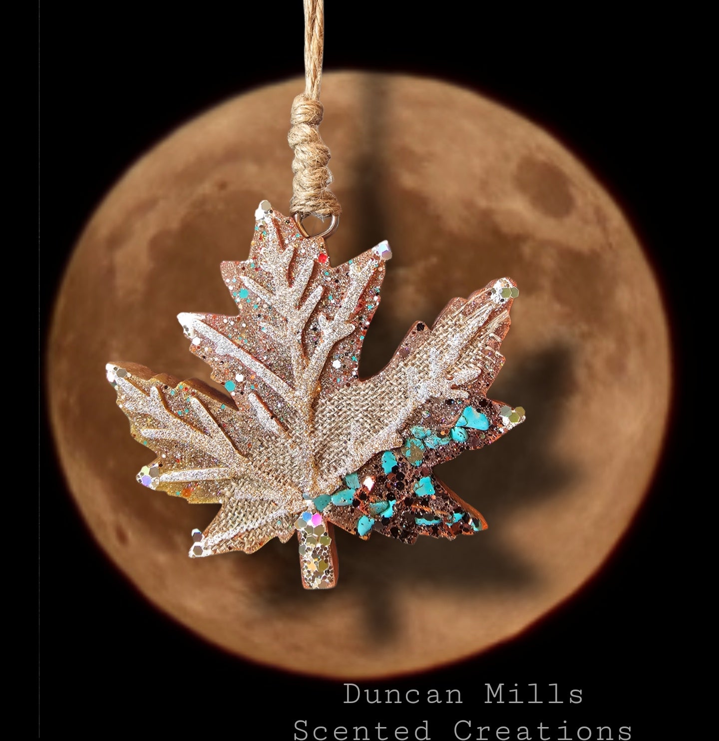 Fall Leaf Freshie | Turquoise | Burlap | Glitter | Made to order