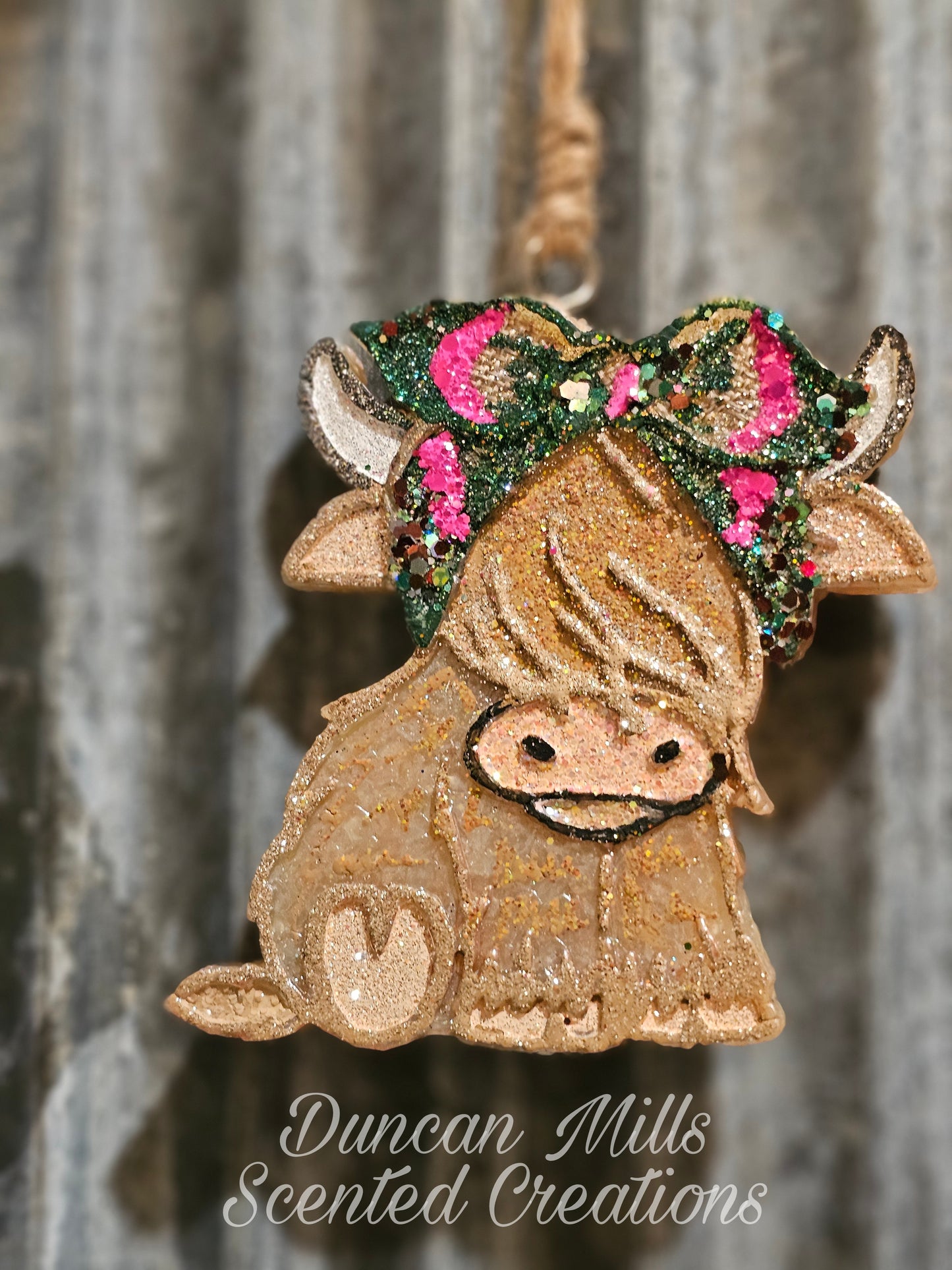 BabyHighland Freshie | Burlap Bow | Pink | Green | Glitter | Made to order