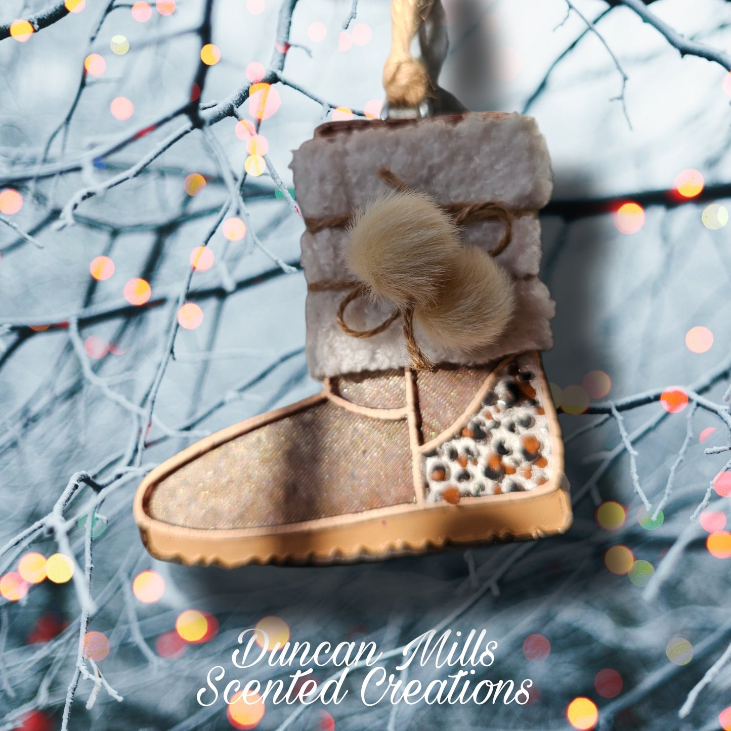 Boots w/ Fur pom poms | Winter Snowflake Freshie |Made to order