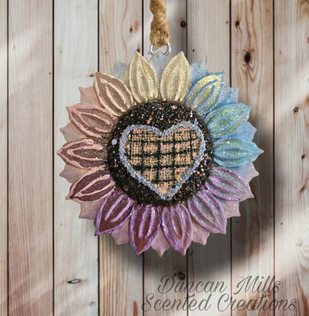 Sunflower | multi color| Pinks | burlap plaid heart middle | Made to order