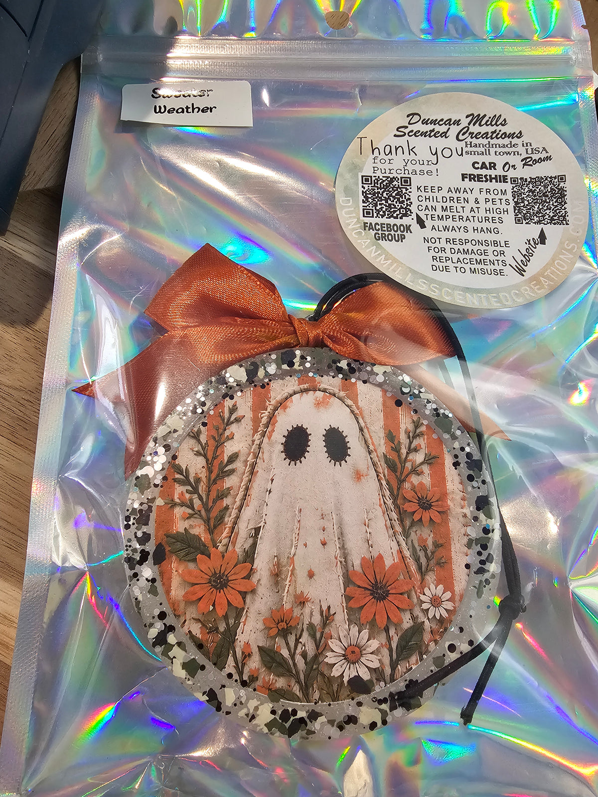 Ready to Ship Patchwork Floral Ghost Freshie | Fall Halloween Car Air Freshener | SweaterWeather Scent