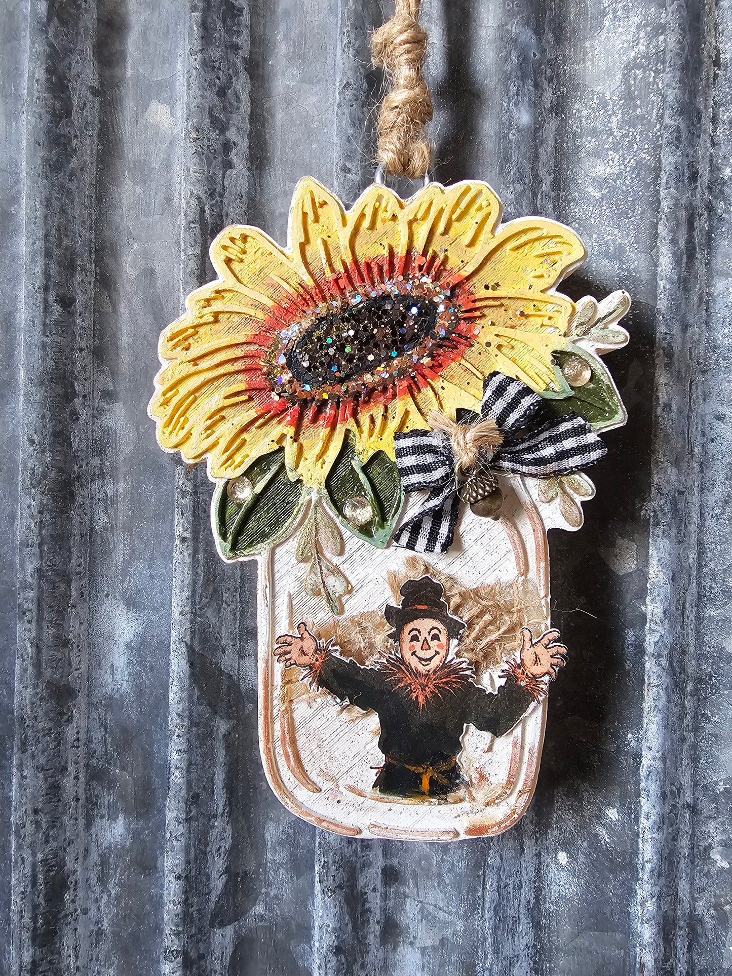 Ready to ship | Sunflower Scarecrow Jar Freshie | Blueberry Pumpkin Fluff Scent