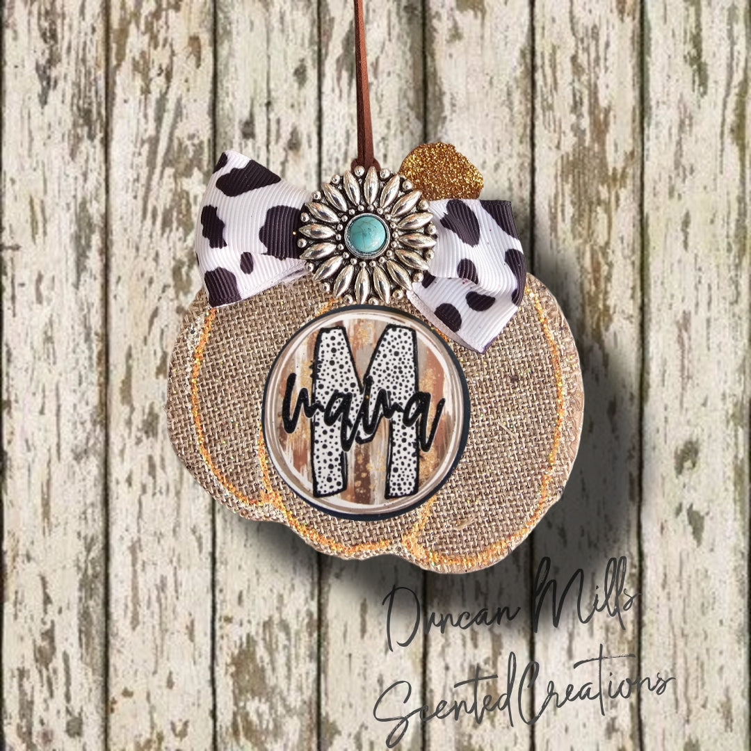 Burlap Pumpkin | Cow Print Bow | Pendant | Choose style | Made to order