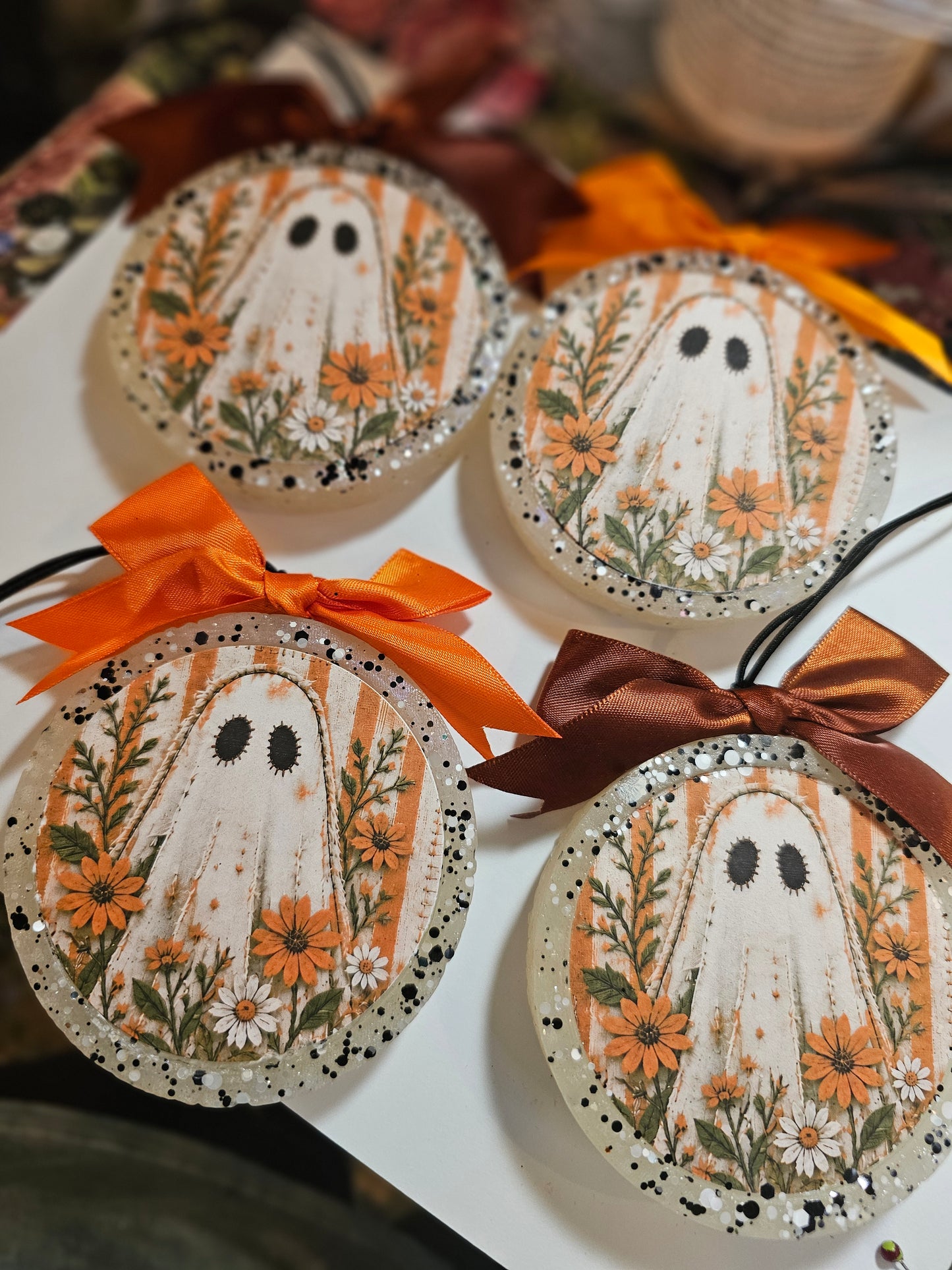 Patchwork Floral Ghost Freshie | Fall Halloween Car Air Freshener | Made to order
