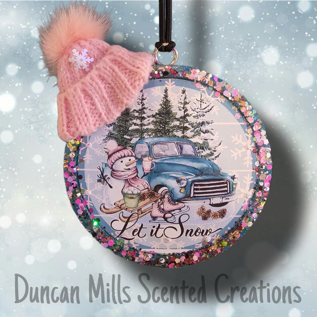 Let it snow Snowman Freshie | stocking cap Winter | old Truck Choose size | Made to order