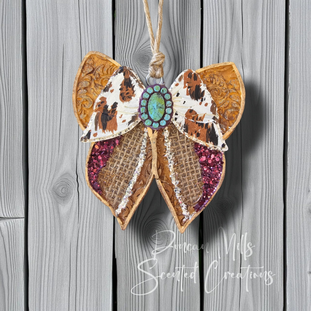 Leather Look Bow Freshie| Exclusive |Western | Fall | Cow Print | Burlap | Made to order
