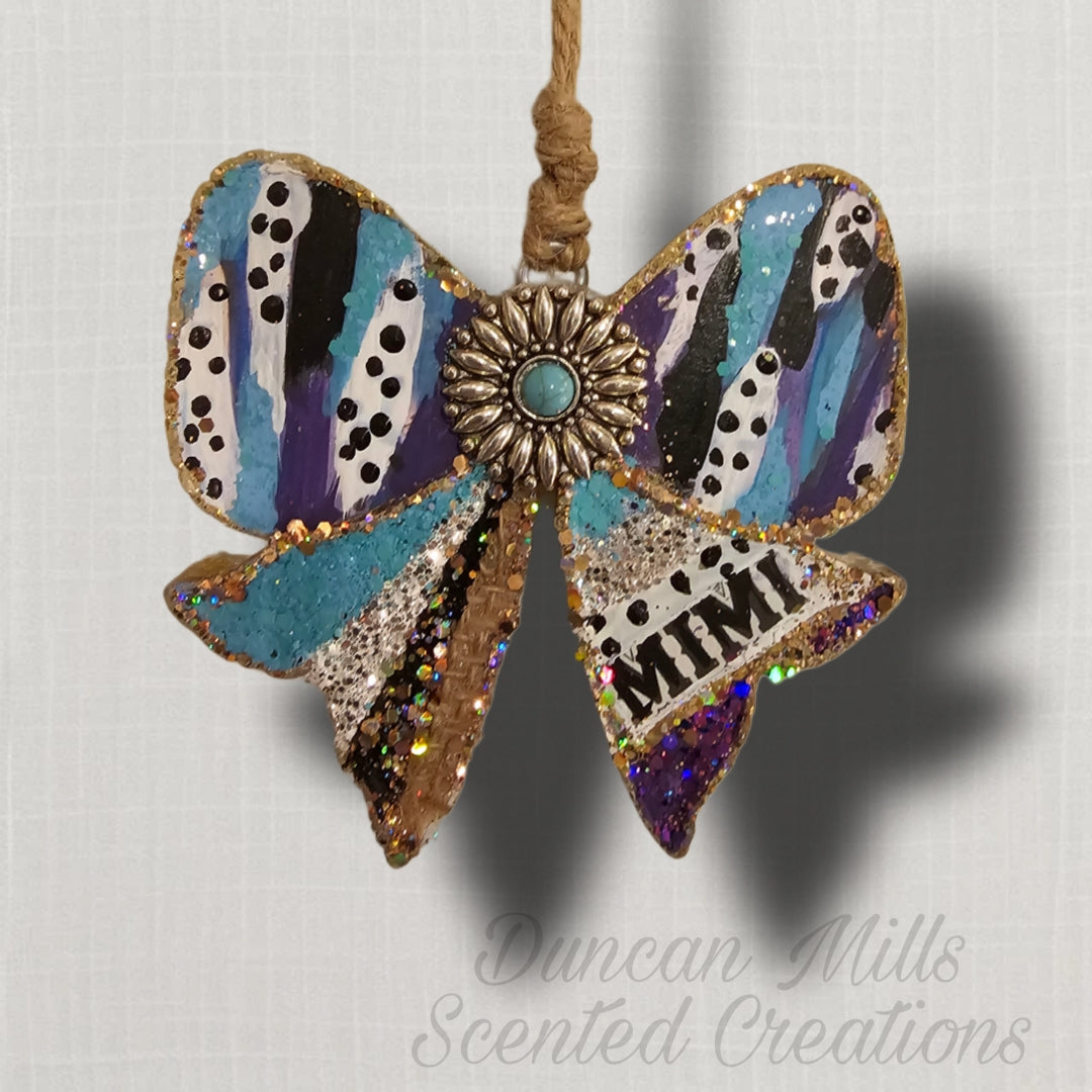 Hand Painted Bow Freshie | Custom Colors & Scents | Pattern or Name Add-On | Car Air Freshener