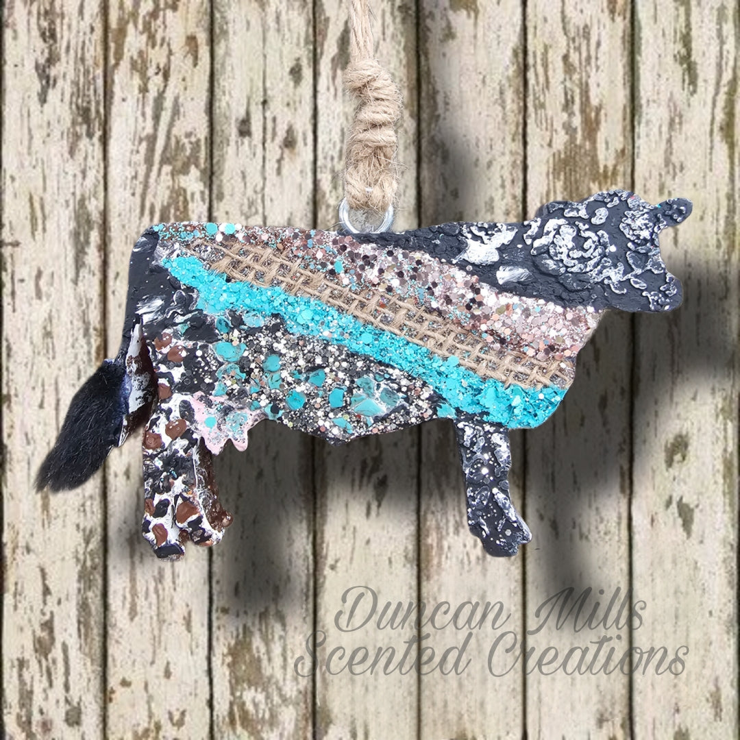 Cow Freshie |Mama | Burlap|Turquoise | Made to order