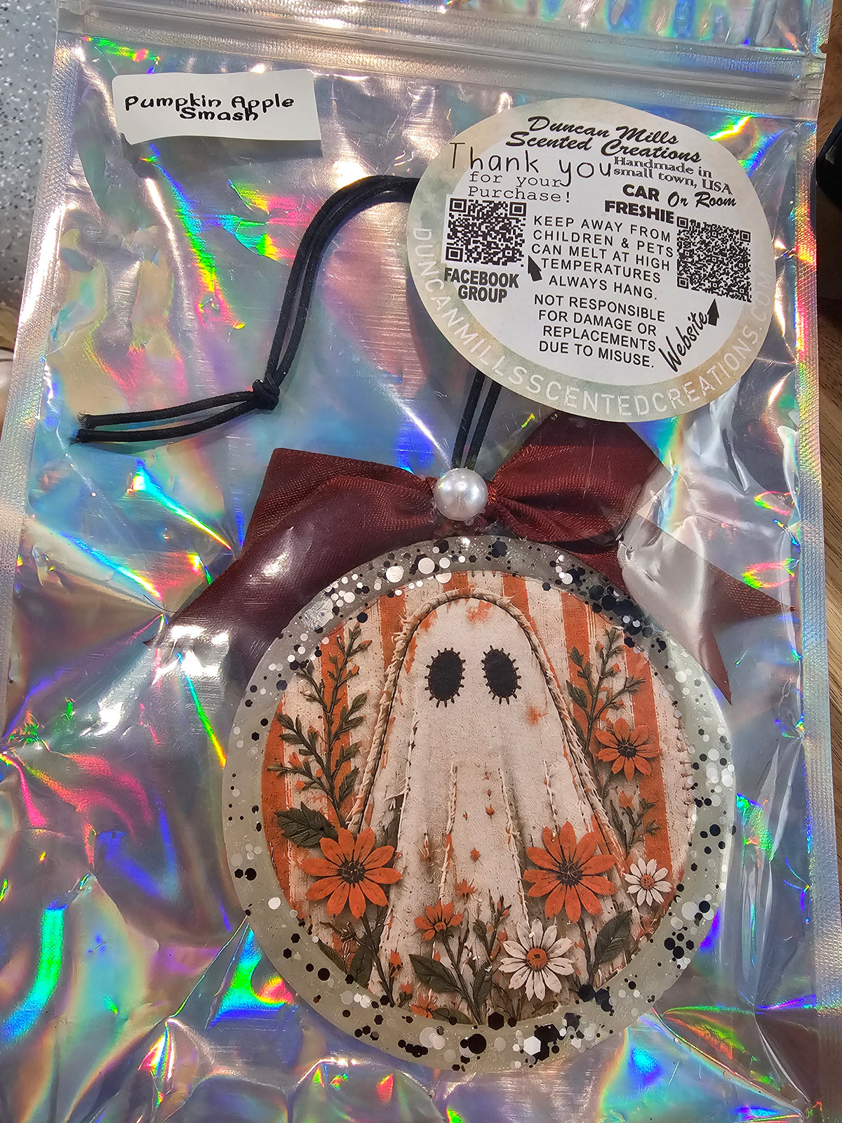Ready to Ship Patchwork Floral Ghost Freshie | Fall Halloween Car Air Freshener | Pumpkin Apple Smash Scent