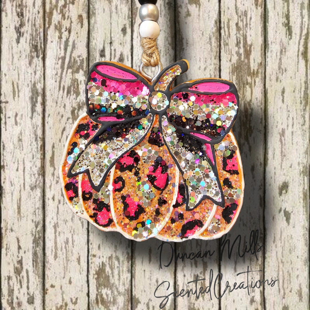 Pumpkin with BOW Freshie | Fall | Cheetah | Diamond Glitter | Made to order