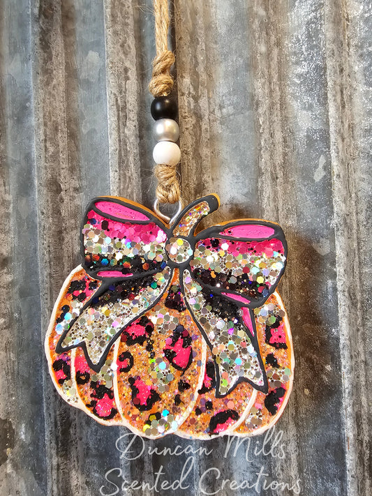 Pumpkin with BOW Freshie | Fall | Cheetah  | Diamond Glitter  | Made to order