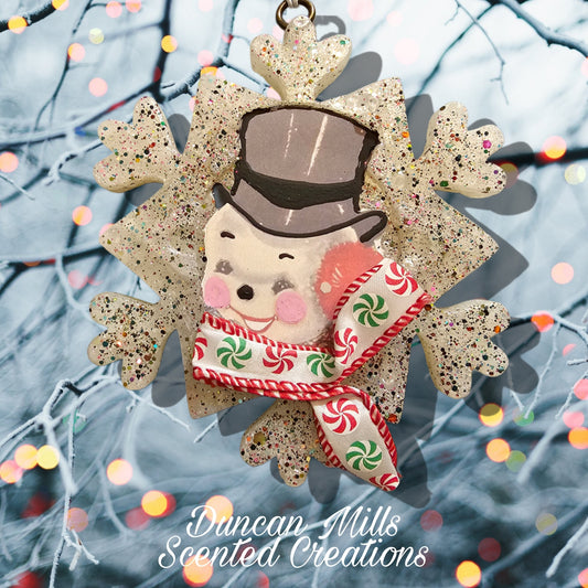 Vintage Snowman snowflake Freshie | Winter Freshie | Made to order