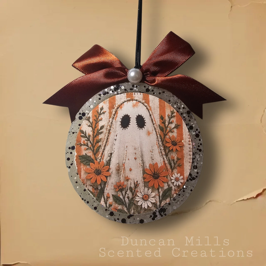 Patchwork Floral Ghost Freshie | Fall Halloween Car Air Freshener | Made to order