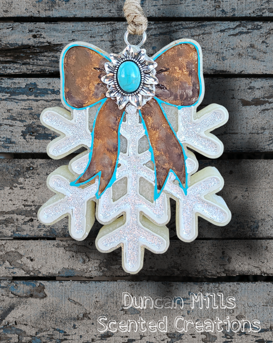 Snowflake with Bow Freshie |Western Pendant | Leather look | Made to order