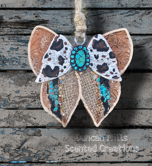 Leather Look Bow Freshie| Exclusive |Western | Fall | Cow Print |Turquoise | Burlap | Made to order