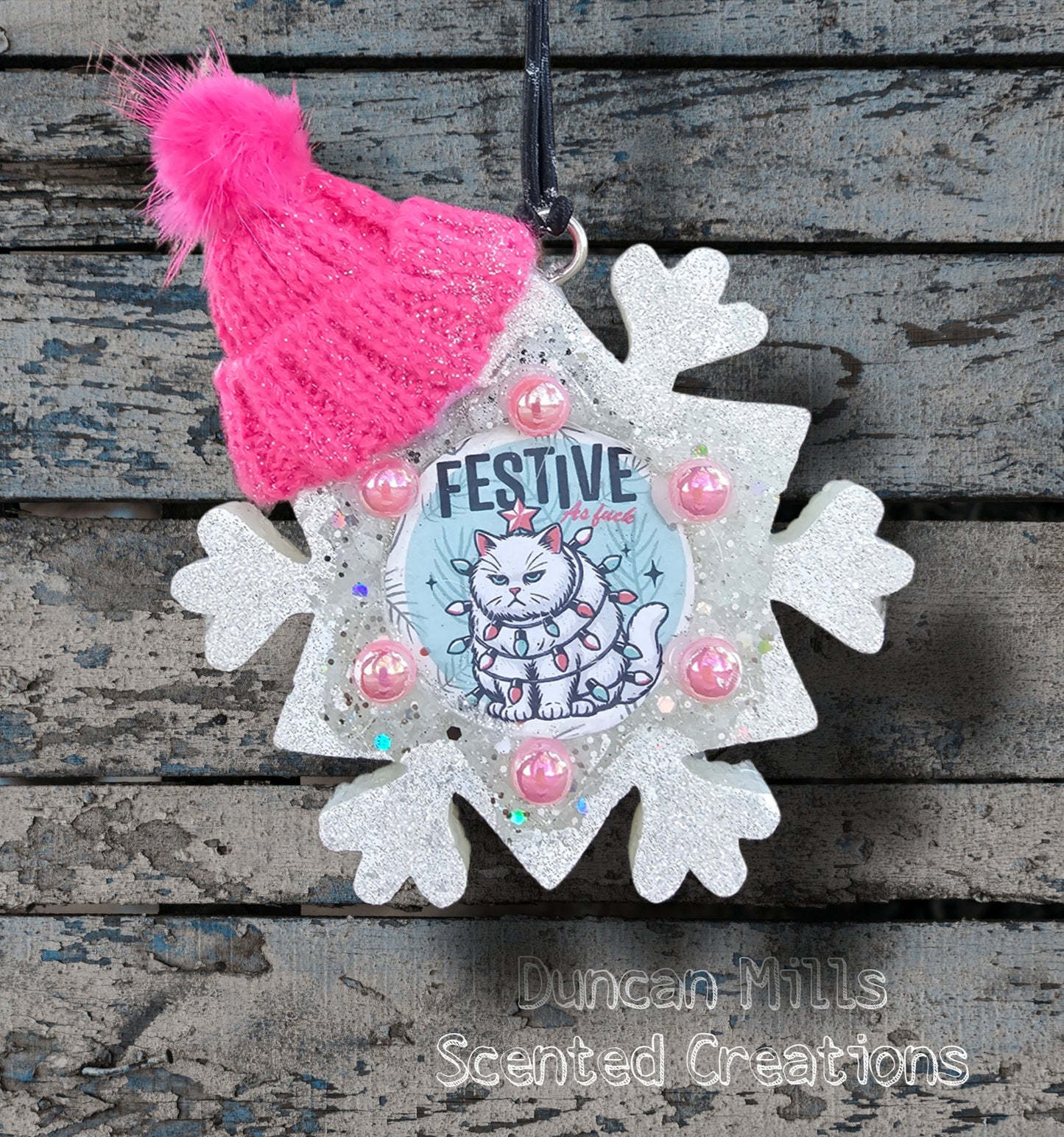 Snowflake Freshie | Festive AF | Cat lovers | Stocking cap | Made to order