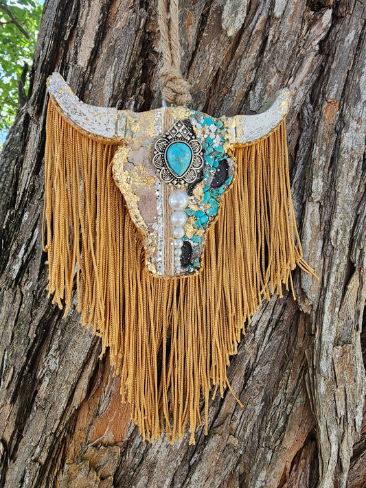 Ready to Ship Freshie | Exclusive one of  kind Bull skull Freshie | Genuine turquoise stones  | Aztec design  | Apple Cinnamon Scent