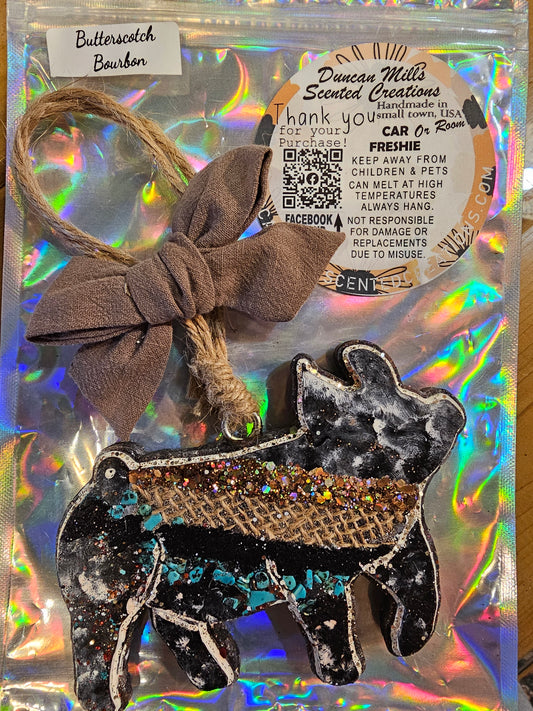 Rts Freshie  | Western Turquoise & Burlap Pug | Butterscotch Bourbon Scent