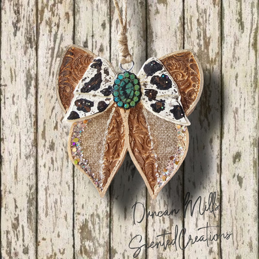 Leather Look Bow Freshie| Western | Cow Print | Burlap | Made to order