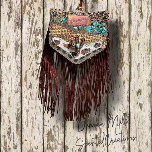 Small Pocket | Cow Print | Turquoise | Burlap | Western | Made to order