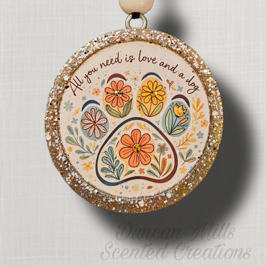 All you need is Love & a Dog Freshie | Floral Paw design |  Choose Size