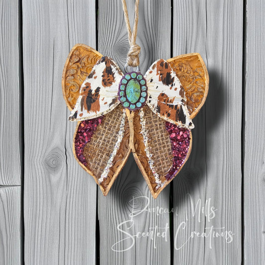 Leather Look Bow Freshie| Exclusive |Western | Fall | Cow Print | Burlap | Made to order