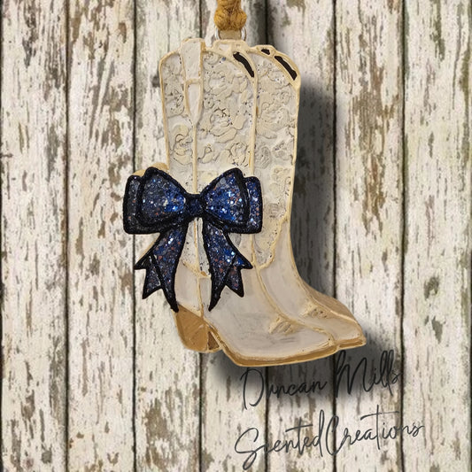 Cowboy boots Freshie | White Floral | Blue Bow | Made to order8th