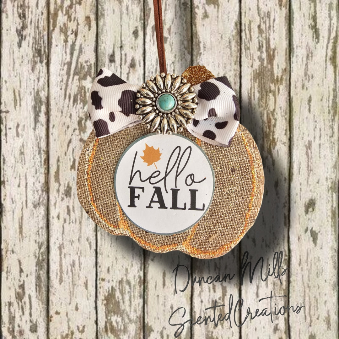 Burlap Pumpkin | Cow Print Bow | Pendant  | Choose style | Made to order