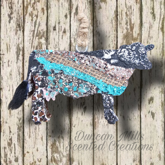 Cow Freshie |Mama | Burlap|Turquoise | Made to order