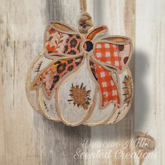 Rustic Patchwork Pumpkin Bow Freshie | Fall | Made to order)