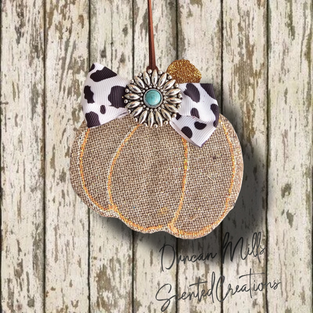 Burlap Pumpkin | Cow Print Bow | Pendant  | Choose style | Made to order