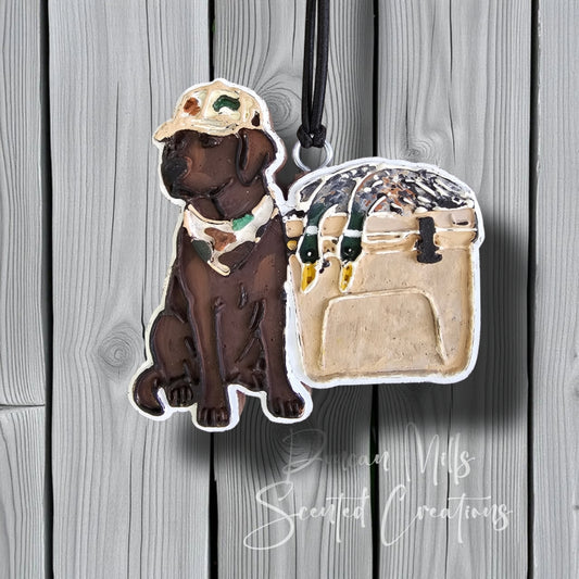 Lab with cooler of ducks hunting Freshie  | Made to order